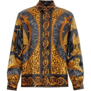 Versace, Heren, Overhemden, Bruin, Maat: M Poliester,