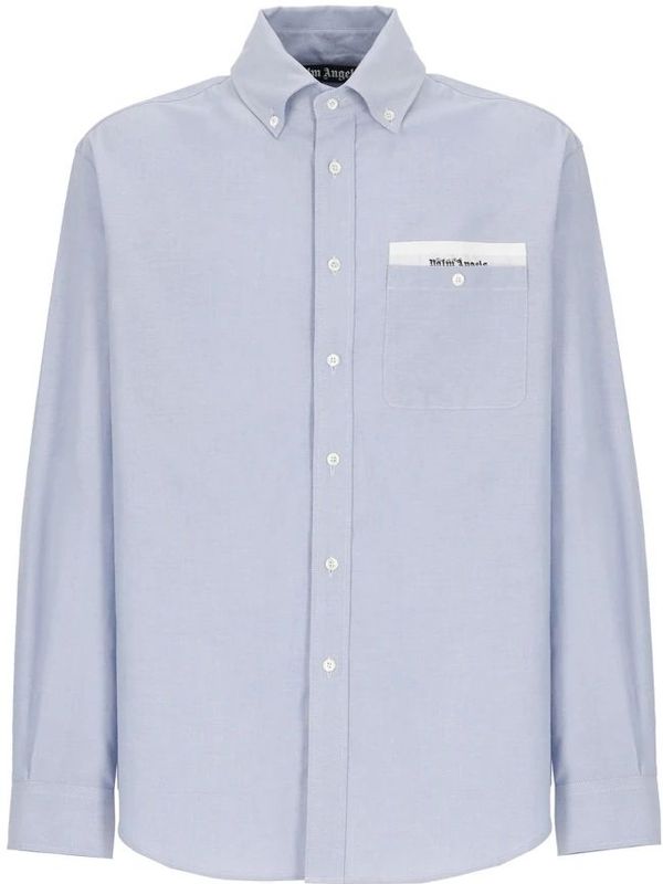 Palm Angels - Sartorial Tape - Overhemd - Lichtblauw - Katoen - Button-down Kraag