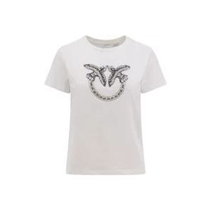 Pinko Wit Rhinestone T-Shirt , White , Dames , Maat: XS