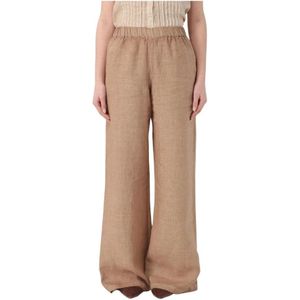 120% Lino, Dames, Broeken, Bruin, Maat: XS Linnen,