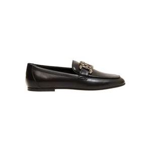 Tod's Zwarte Leren Gesp Strass Loafer - Maat 36 , Black , Dames , Maat: 37 1/2 EU