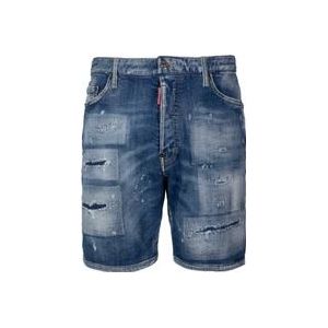 Dsquared2 Versleten denim shorts met verfspat detail , Blue , Heren , Maat: M