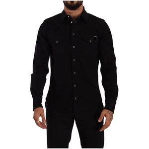 Dolce & Gabbana, Heren, Overhemden, Zwart, Maat: M Katoen,