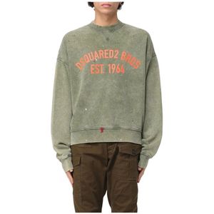 Dsquared2, Heren, Sweatshirts & Hoodies, Groen, Maat: 2XL Katoen,