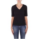 Lauren Ralph Lauren - Shirt - Zwart - Jersey - V-hals, Slanke Pasvorm, Halve Mouw