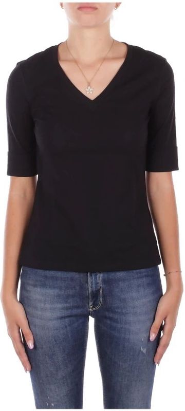 Lauren Ralph Lauren - Shirt - Zwart - Jersey - V-hals, Slanke Pasvorm, Halve Mouw