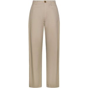 Sun68, Dames, Broeken, Beige, Maat: L Katoen,