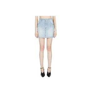 Balmain Hoge Taille Monogram Denim Rok , Blue , Dames , Maat: XS