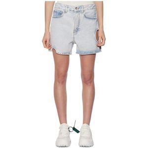 Off White, Dames, Korte broeken, Blauw, Maat: W26 Denim,