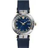Versace Aion Leren Band Blauw Wijzerplaat Horloge , Multicolor , Heren , Maat: ONE Size