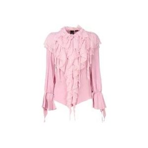 Pinko Roze Shirt van Zijdeblend met Ruches , Pink , Dames , Maat: M