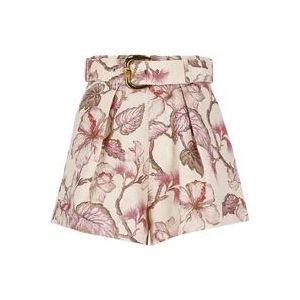 Zimmermann Roze linnen shorts met bloemenpatroon en riem , Pink , Dames , Maat: XS