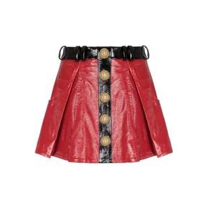 Balmain Pleated patent leather skirt , Red , Dames , Maat: 2XS