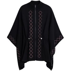 Desigual - Poncho_Embroidery Aldama - Cape - Zwart - Geometrisch Geborduurd
