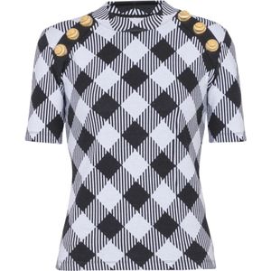 Balmain Gingham knoop T-shirt , Multicolor , Dames , Maat: M