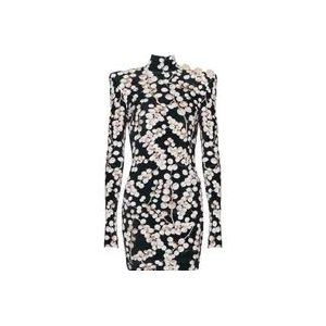 Balmain Rugloze fluwelen jurk met rode bessenprint , Black , Dames , Maat: M