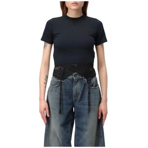 Lace Trim Stretch Jersey Top - Zwart - T-shirt