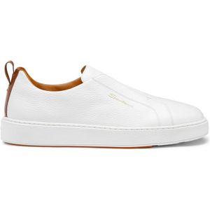 Santoni - Leren Sneaker - Wit - Leer - Slip-on Design