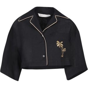 Palm Angels, Dames, Blouses & Shirts, Zwart, Maat: XS Linnen,