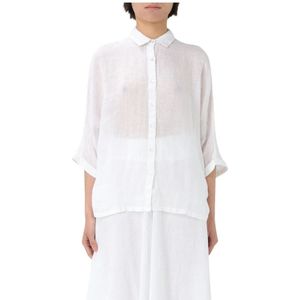 120% Lino, Dames, Blouses & Shirts, Wit, Maat: S Linnen,