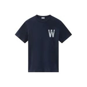 Woolrich Katoenen T-shirt met zak , Blue , Heren , Maat: M