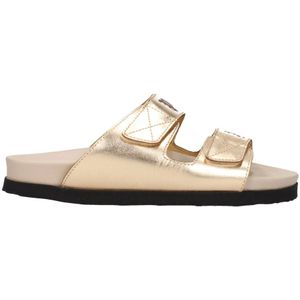 Palm Angels - Gouden Leren Slippers - Geel - Dames - Metallic Effect