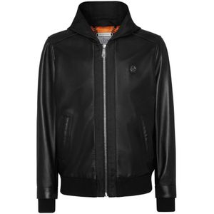 Philipp Plein, Heren, Jassen, Zwart, Maat: S Leer,