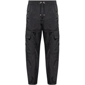 Balmain Zwarte Cargo Sweatpants met Trekkoord Taille en Elastische Manchetten , Black , Heren , Maat: M