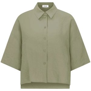 Drykorn - Yarika - Blouse - Olijfgroen - Linnen - Knoopsluiting - Korte Mouwen
