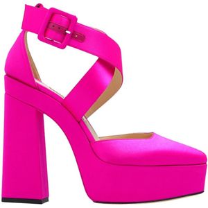 Jimmy Choo - Gian Platform Pumps - Roze - Satijn - Enkelband met Gespsluiting