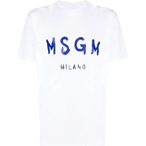 Msgm, Heren, Tops, Wit, Maat: L Katoen,