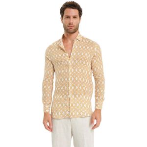 Peninsula, Heren, Overhemden, Beige, Maat: M Linnen,