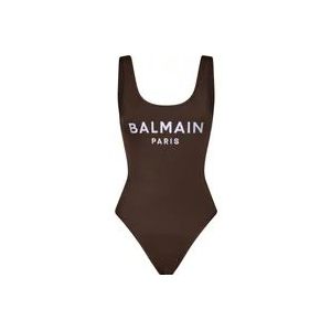 Balmain Bruin Zeekleding met Geborduurd Logo , Brown , Dames , Maat: S