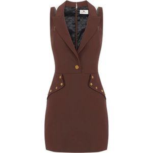 Elisabetta Franchi, Dames, Jurken, Bruin, Maat: XS Leer,