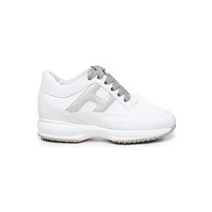 Hogan Witte Leren Sneakers met Glitterende Zijkant H , White , Dames , Maat: 37 EU
