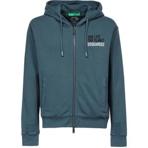 Dsquared2 Katoenen Zip Hoodie met Logo , Blue , Heren , Maat: 2XL