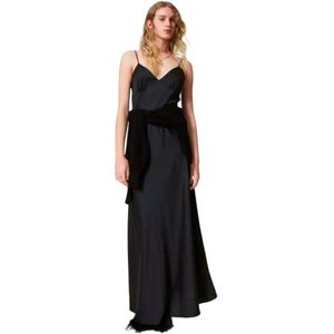 Twinset Zwarte Satijnen Maxi Slipjurk , Black , Dames , Maat: XS