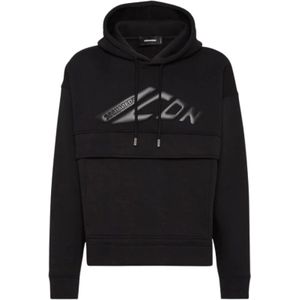Dsquared2, Heren, Sweatshirts & Hoodies, Zwart, Maat: M Katoen,