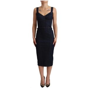Dolce & Gabbana - Donkerblauwe Katoenen Denim Sheath Midi Jurk - Dames