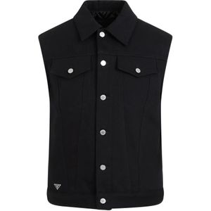 Prada, Heren, Jassen, Zwart, Maat: M Denim,