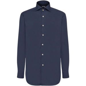 Kiton, Heren, Overhemden, Blauw, Maat: 4XL Katoen,