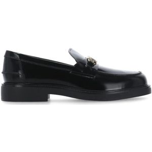 Tod's Zwarte Leren Loafers Ronde Neus , Black , Dames , Maat: 38 EU