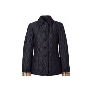 Burberry Blauwe Diamond-Quilted Thermoregulated Jas , Blue , Dames , Maat: S