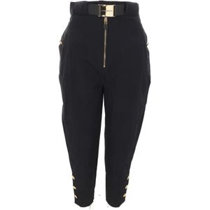 Elisabetta Franchi, Dames, Broeken, Zwart, Maat: L Voile,