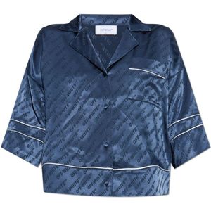 Off White, Dames, Blouses & Shirts, Blauw, Maat: S Satijn,