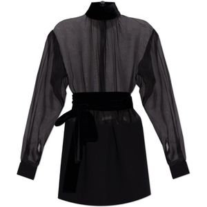 Dolce & Gabbana - A-lijn Jurk - Zwart - Transparant - Fluwelen Details