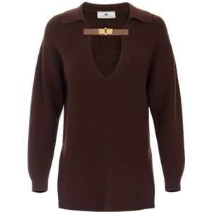 Elisabetta Franchi, Dames, Jurken, Bruin, Maat: S Wol,