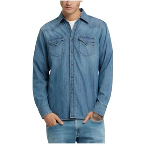 Replay, Heren, Overhemden, Blauw, Maat: M Denim,