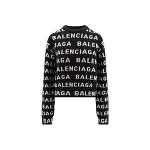 Balenciaga Zwarte Gebreide Kleding, Ronde Hals, Lange Mouw , Black , Dames , Maat: XS