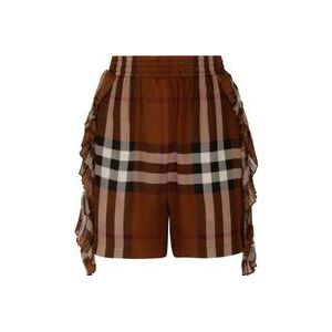 Burberry Korte geruite zijden shorts , Brown , Dames , Maat: XS